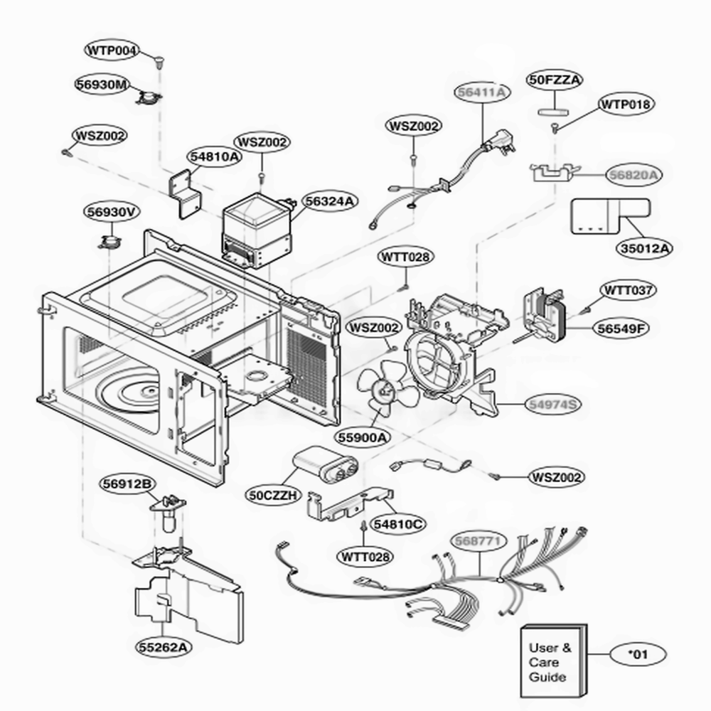 Interior Parts 1 Diagram and Parts List for JES638BH CBKEGEU LG Range