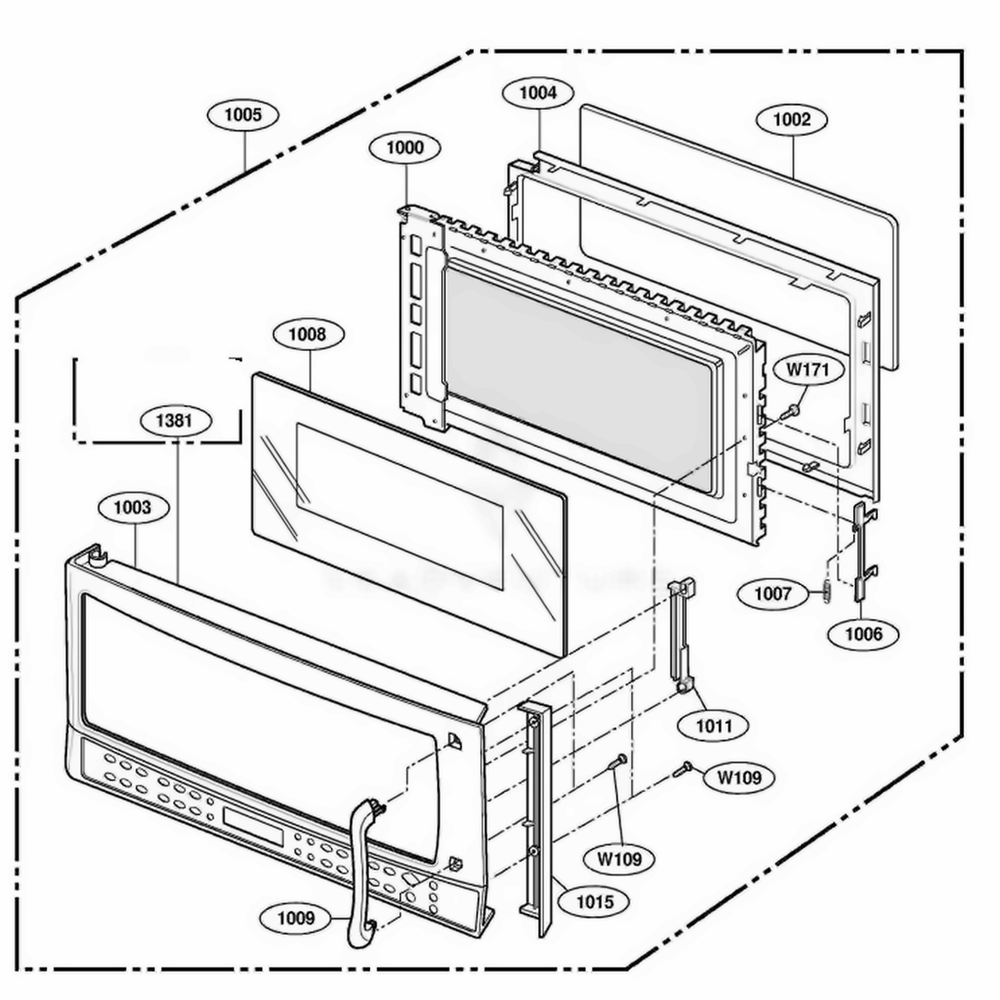Door Parts Diagram and Parts List for 64764 AB6ESEA LG Range