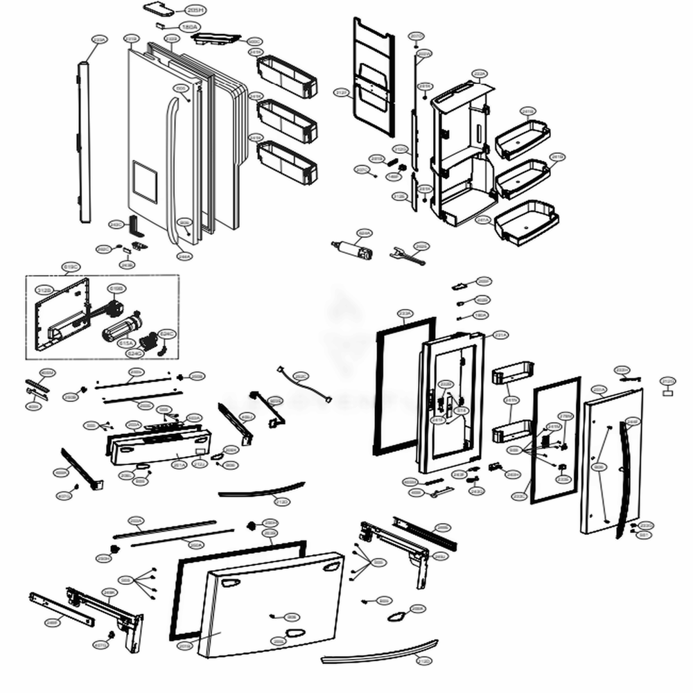 Door Parts Diagram and Parts List for LMXS30776S ASTCNA2 LG Refrigerator