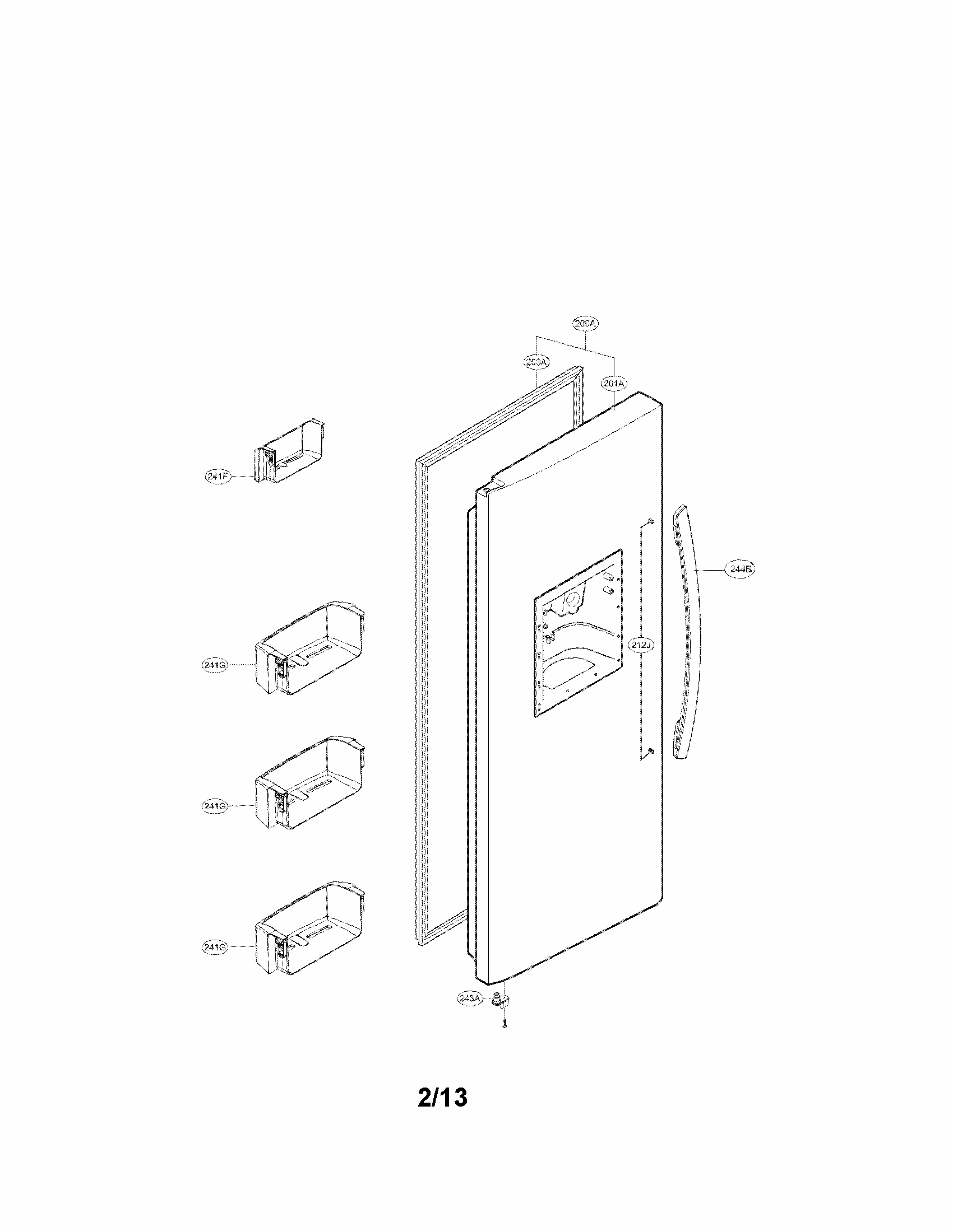 Freezer Door Parts Diagram and Parts List for 79551313013  Kenmore Refrigerator