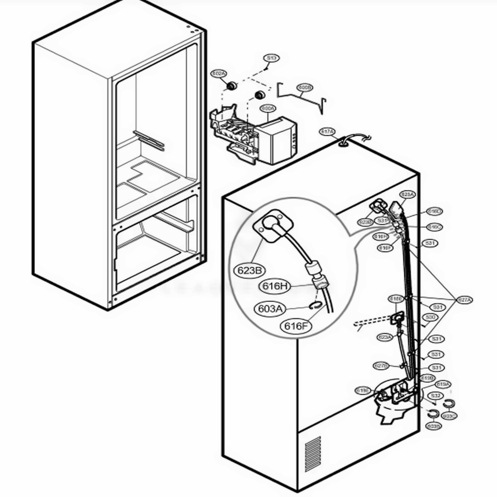 Ice Maker Parts Diagram and Parts List for 78719 AHMCSER LG Refrigerator
