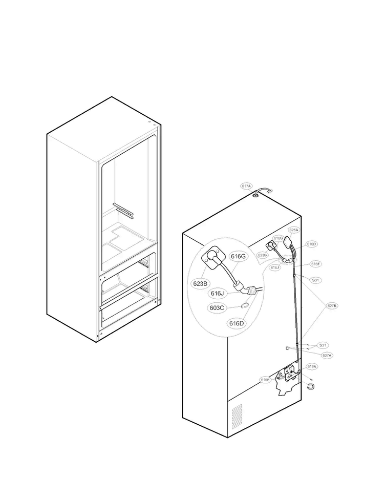 Ice Maker Parts Diagram and Parts List for LMX25964ST 02 LG Refrigerator