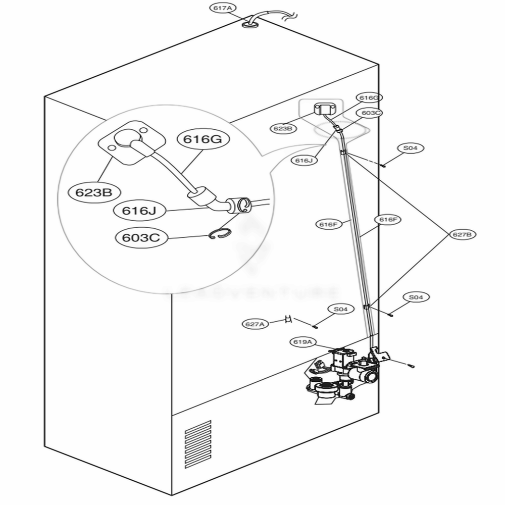 Valve And Water Tube Parts Diagram and Parts List for 72482 ASWCSE2 LG Refrigerator