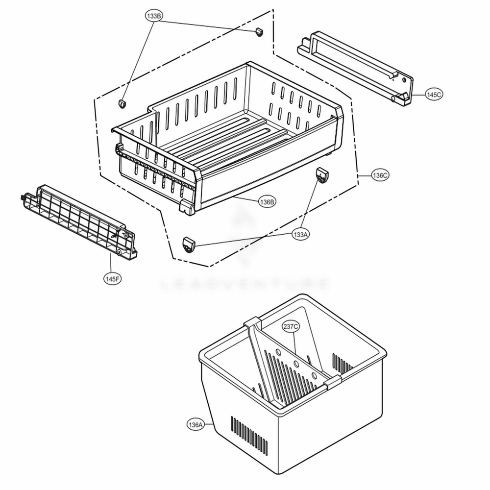 Freezer Parts Diagram and Parts List for 72023 ASTCSE0 LG Refrigerator