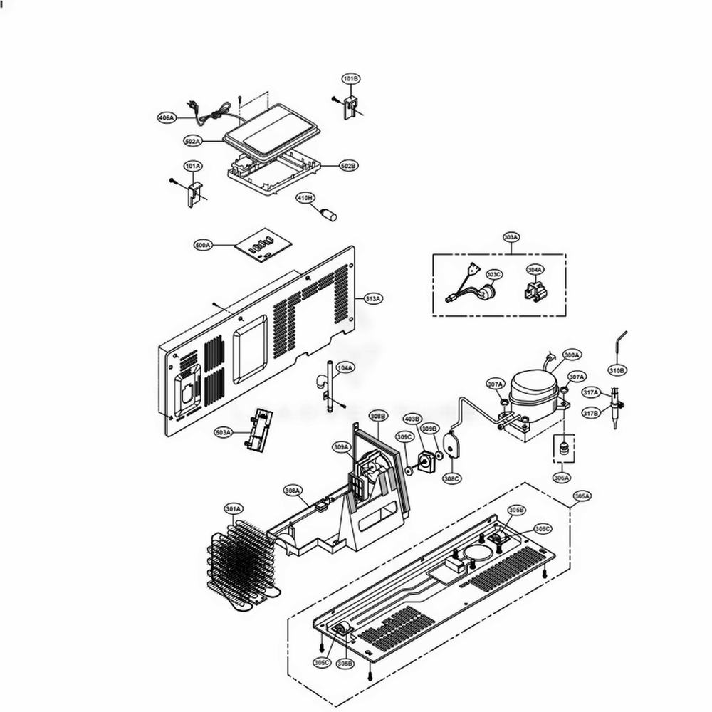 Machine Compartment Diagram and Parts List for LSC22991ST ASTCNA0 LG Refrigerator