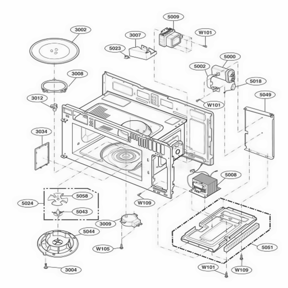 Interior Parts 1 Diagram and Parts List for MMV4205AAS ASBEMTG LG Range