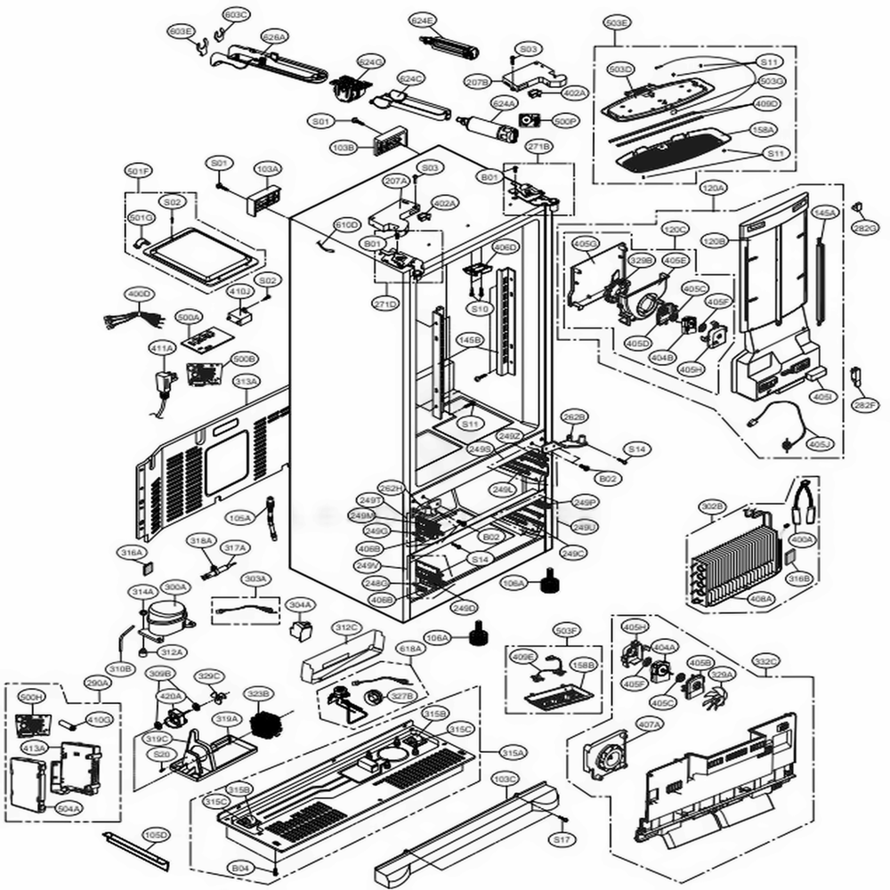Case Parts Diagram and Parts List for LMX28994ST ASTCNA0 LG Refrigerator
