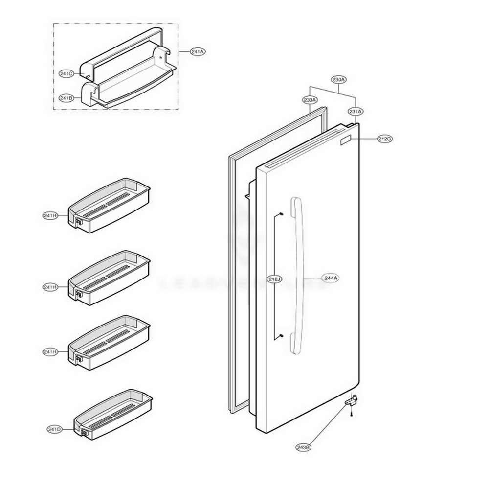 Refrigerator Door Diagram and Parts List for 58814 ABICSER LG Refrigerator