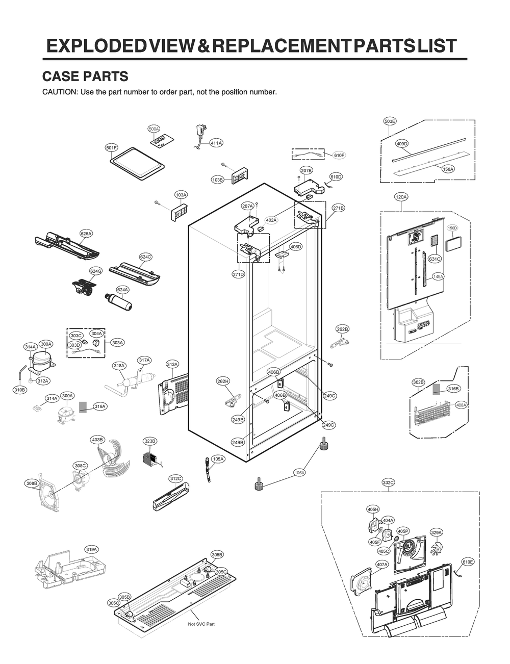 Case Parts Diagram and Parts List for GR-L22ANKYM ASBCNA2 LG Refrigerator