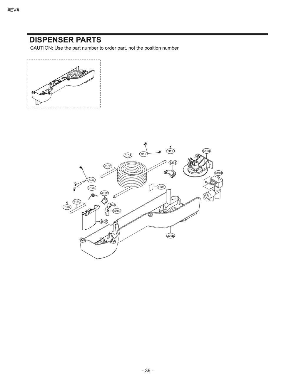 Dispenser Parts Diagram and Parts List for GM-U652GQGP ASWCSE4 LG Refrigerator