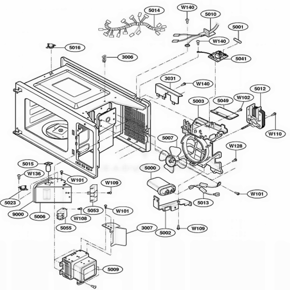 Interior Parts Diagram and Parts List for LD510D AG1QAMA LG Wall Oven