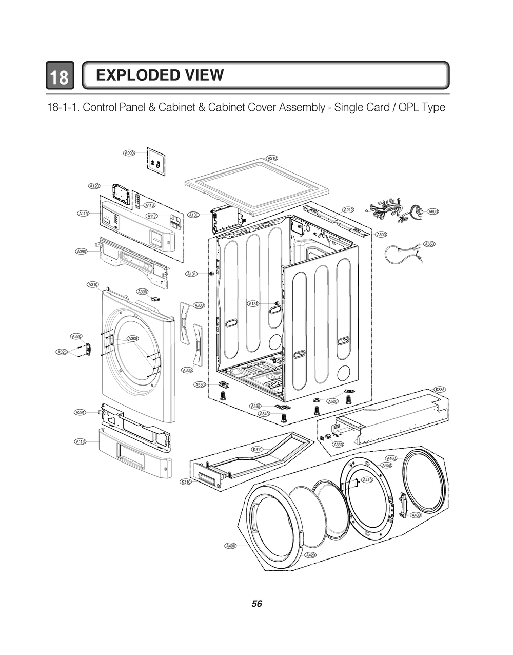 Control Panel And Cabinet And Cabinet Cover Assembly Diagram and Parts List for RN1870AH4 ASSEELC LG Dryer