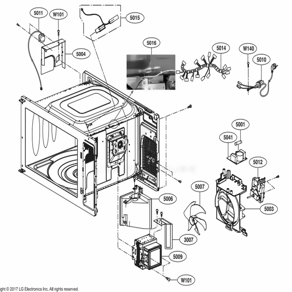 Interior Parts Diagram and Parts List for LMC2075BD CBDELNA LG Microwave