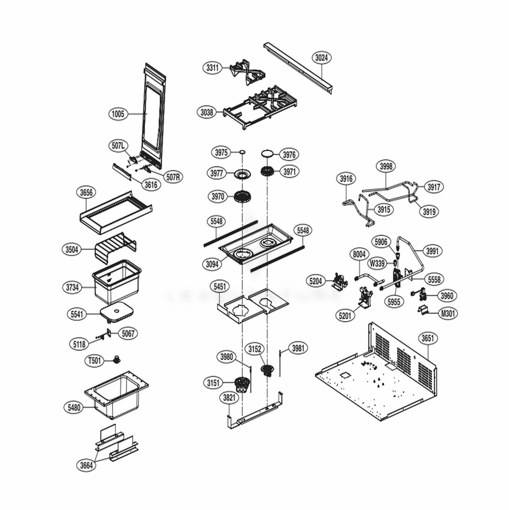 Cooktop Parts 2 Diagram and Parts List for SKSRT360SIS ASTESGN LG Range