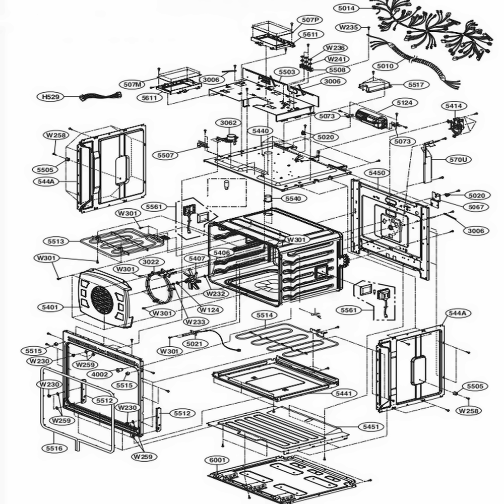 Upper Cavity Parts 1 Diagram and Parts List for LWD3063BD AB2LLGA LG Wall Oven