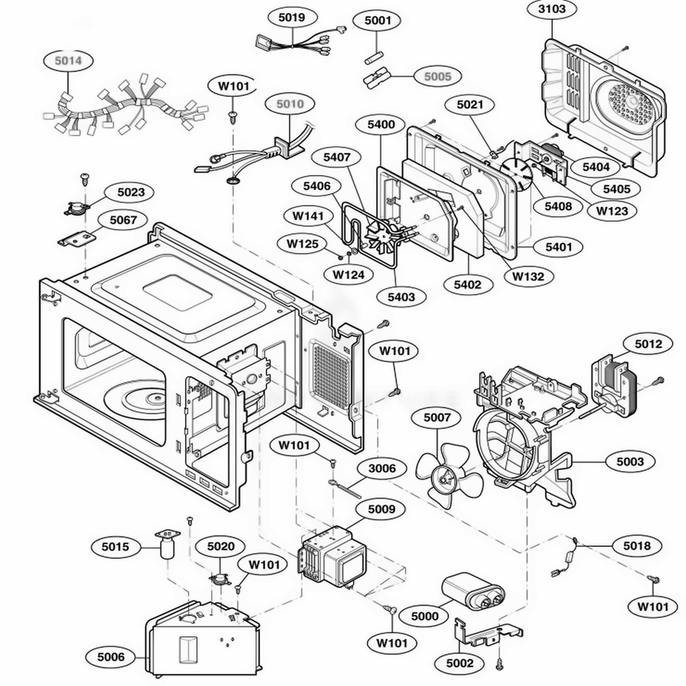 Interior Parts 1 Diagram and Parts List for 64282 AW1ESEA LG Wall Oven