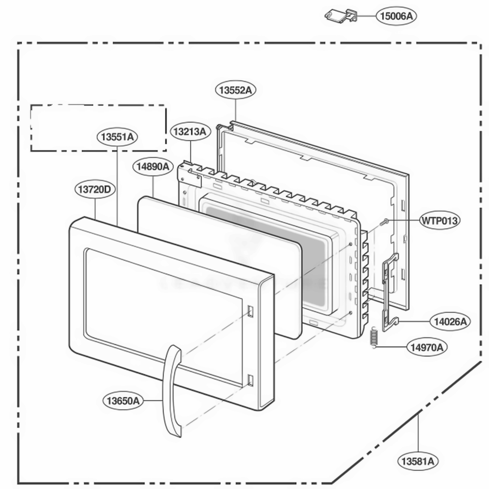 Door Parts Diagram and Parts List for YKCMC155JBT0 ABSEKAC LG Range