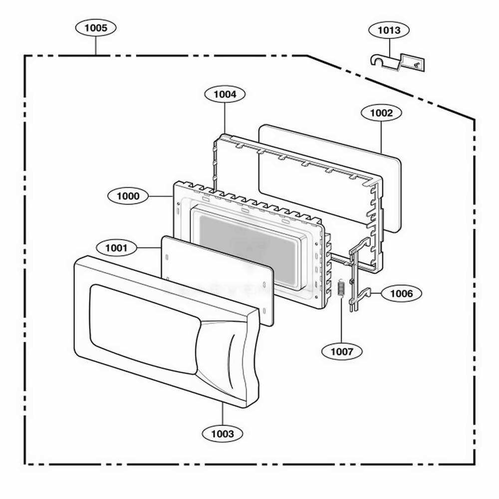 Door Parts Diagram and Parts List for 65052 CWHESEA LG Wall Oven