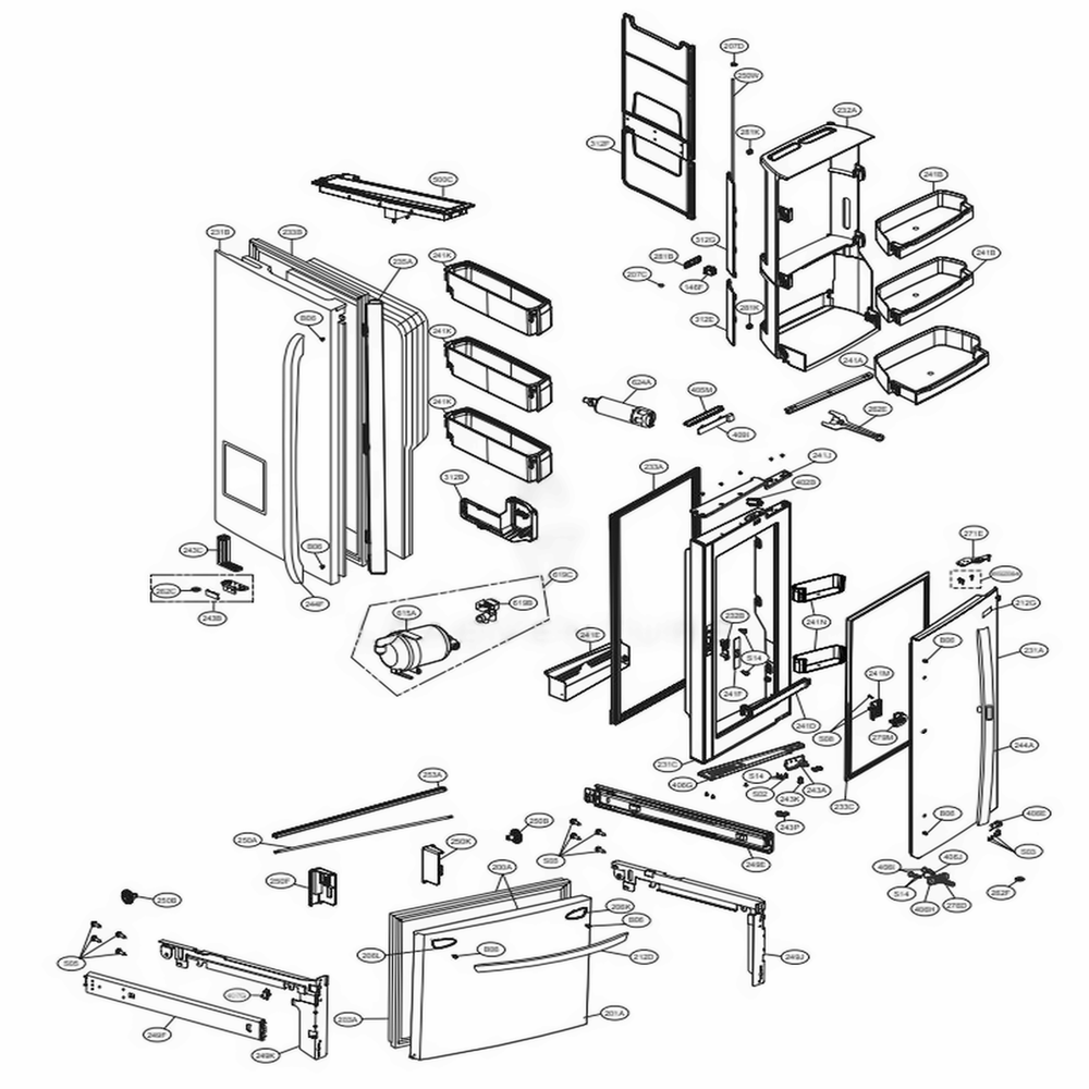 Door Parts Diagram and Parts List for LFXS30766S ASTCNA0 LG Refrigerator