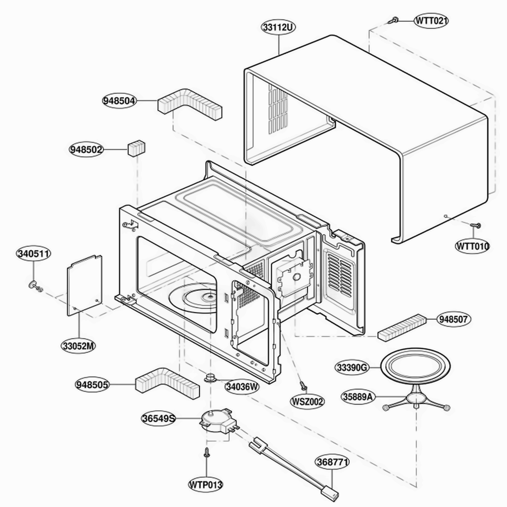 Oven Cavity Parts Diagram and Parts List for MT1130SGB SGEWRP LG Range