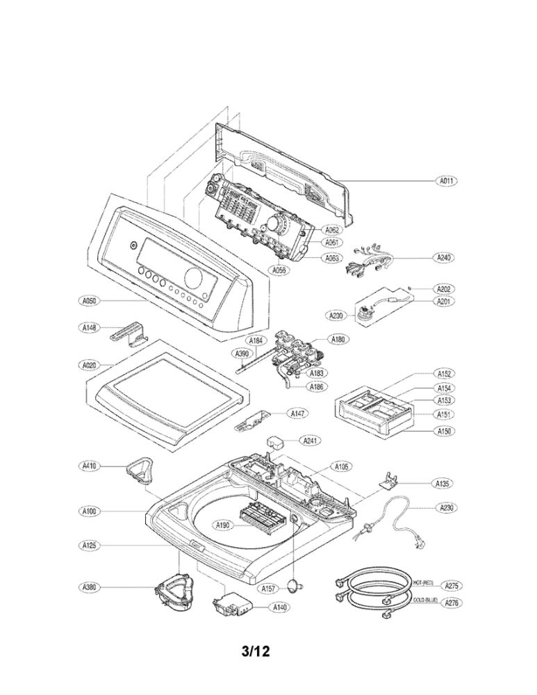 Top Cover Assembly Parts Diagram and Parts List for WT5070CW 00 LG Washer