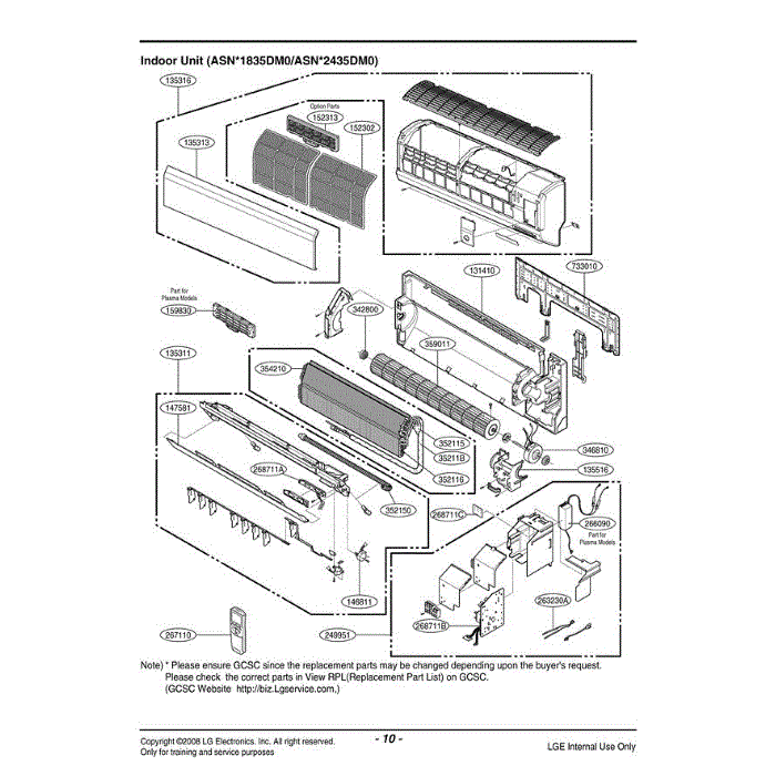 Section Diagram and Parts List for LSN182HE AWHBEUS LG Air Conditioner