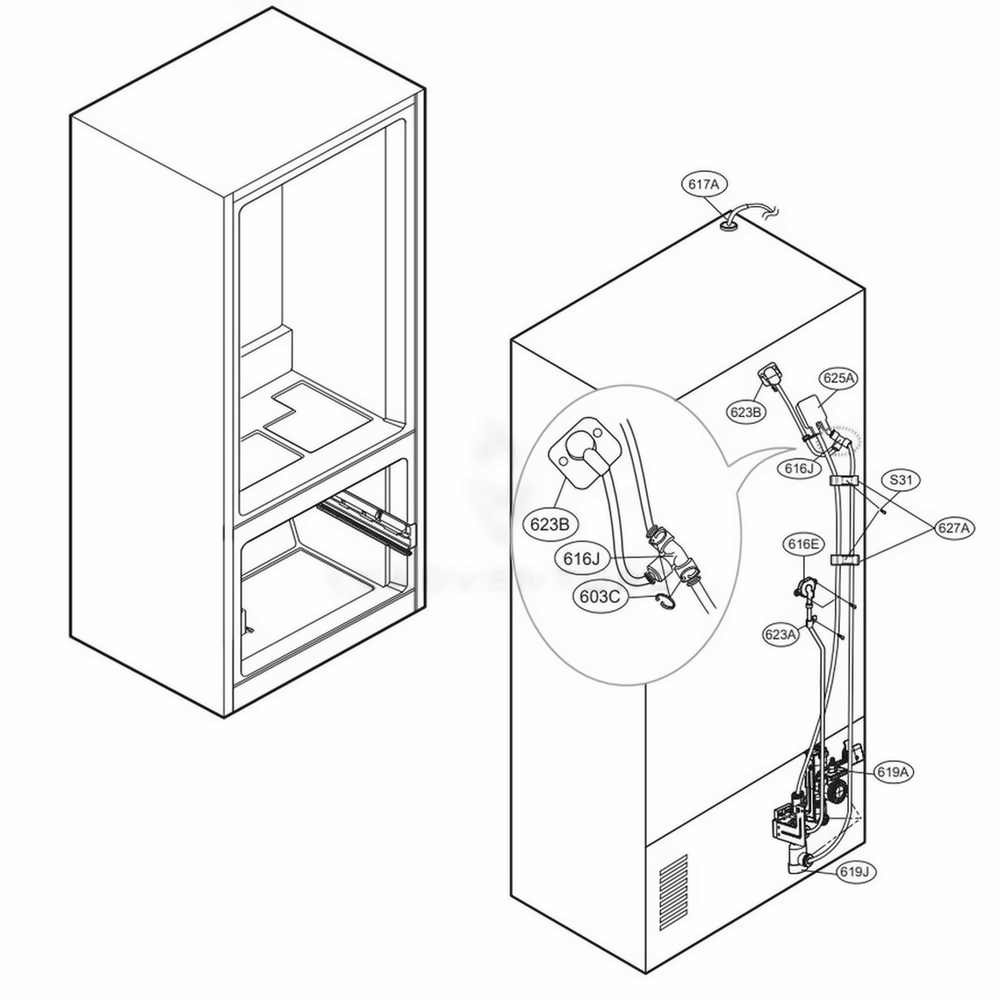 Valve And Water Tube Parts Diagram and Parts List for LFXS28596S ASTCNA0 LG Refrigerator