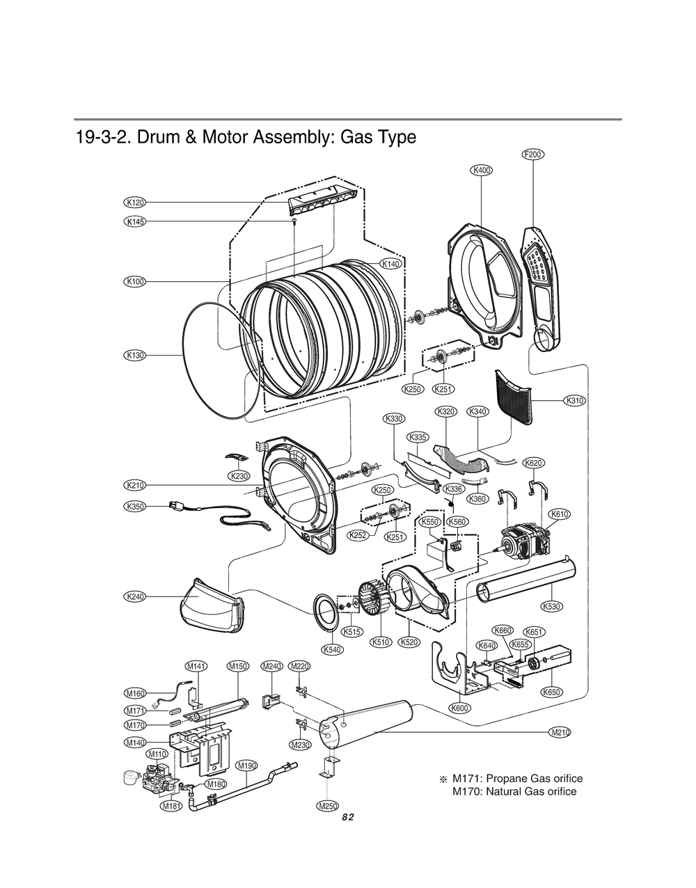 Drum And Motor Assembly Diagram and Parts List for RN1329CD1P ASSEELC LG Dryer