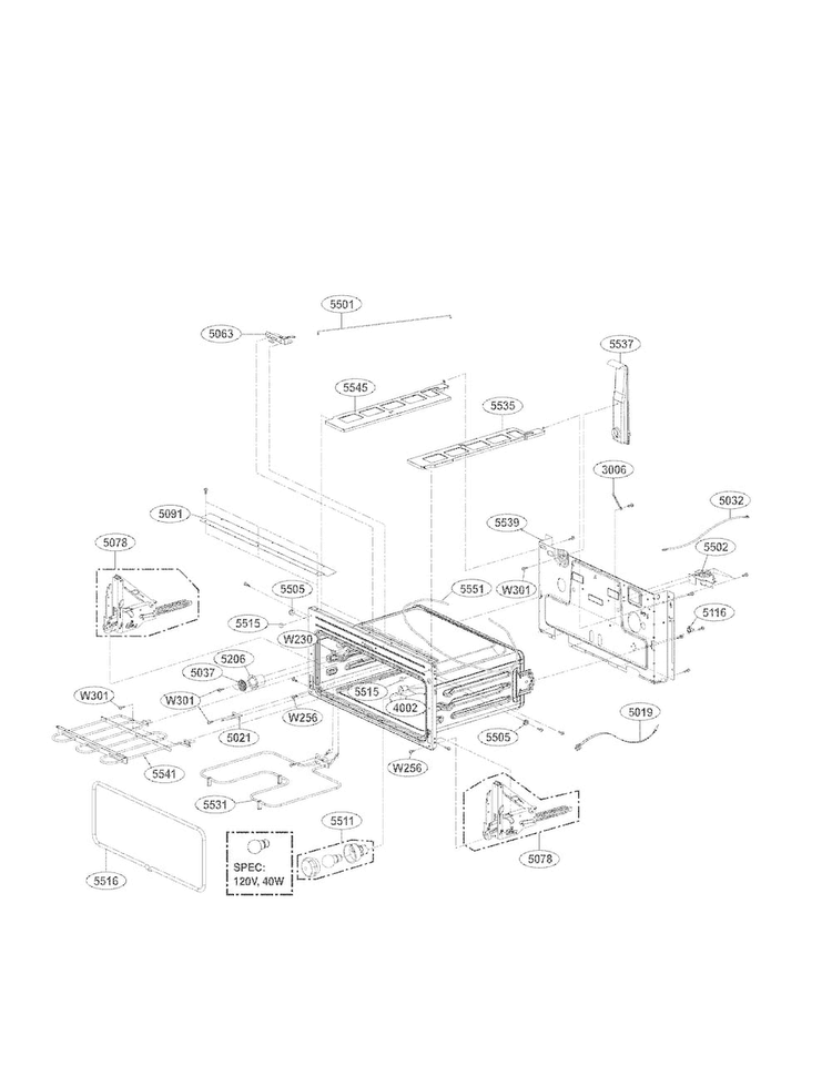 Upper Cavity Parts Diagram and Parts List for LDE3031ST  LG Range