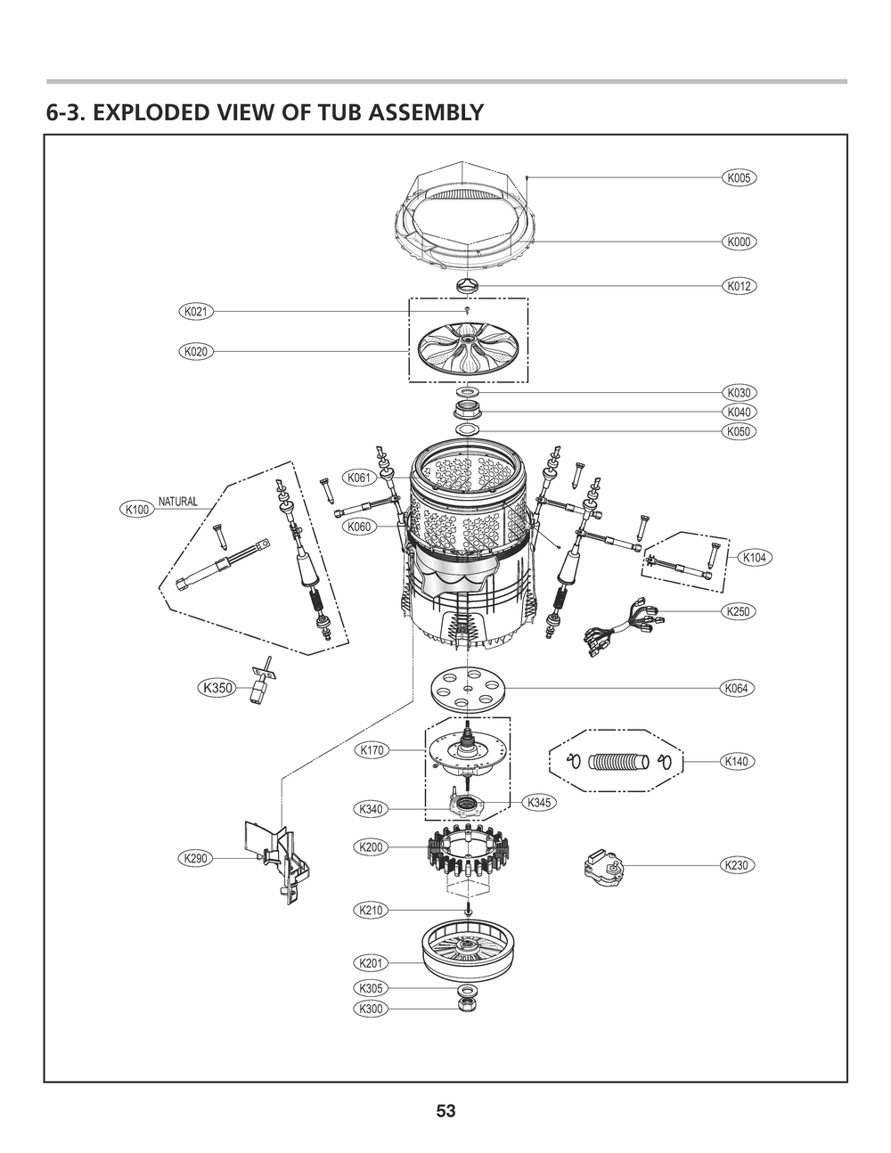 Tub Assembly Diagram and Parts List for T1642HGPV ABWEVUS LG Washer