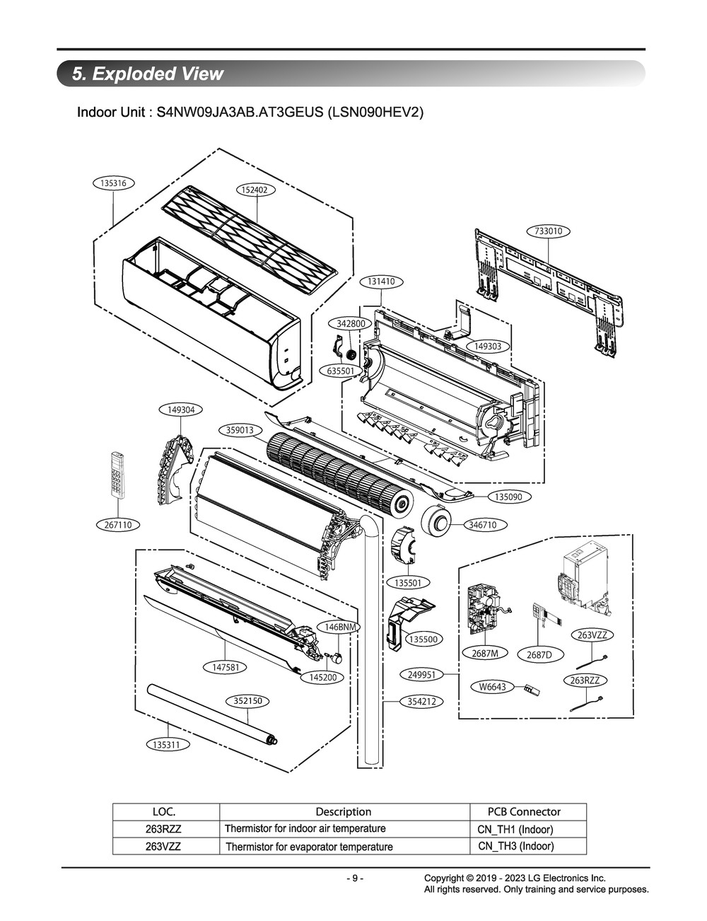 Indoor Unit Diagram and Parts List for S4NW09JA3AB AT3GEUS LG Air Conditioner