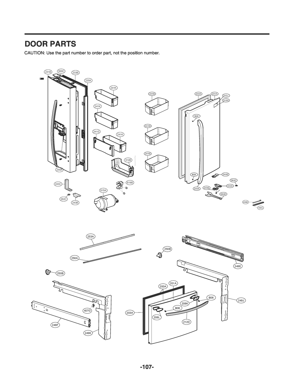 Door Parts Diagram and Parts List for GR-L288NKXM ASBCNA1 LG Refrigerator