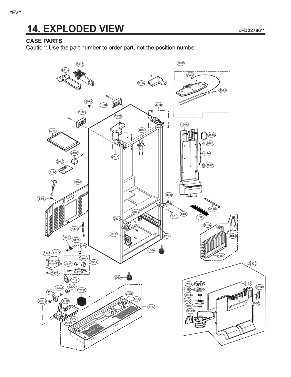 Case Parts Diagram and Parts List for GM-F223RQXM ASWCNA1 LG Refrigerator