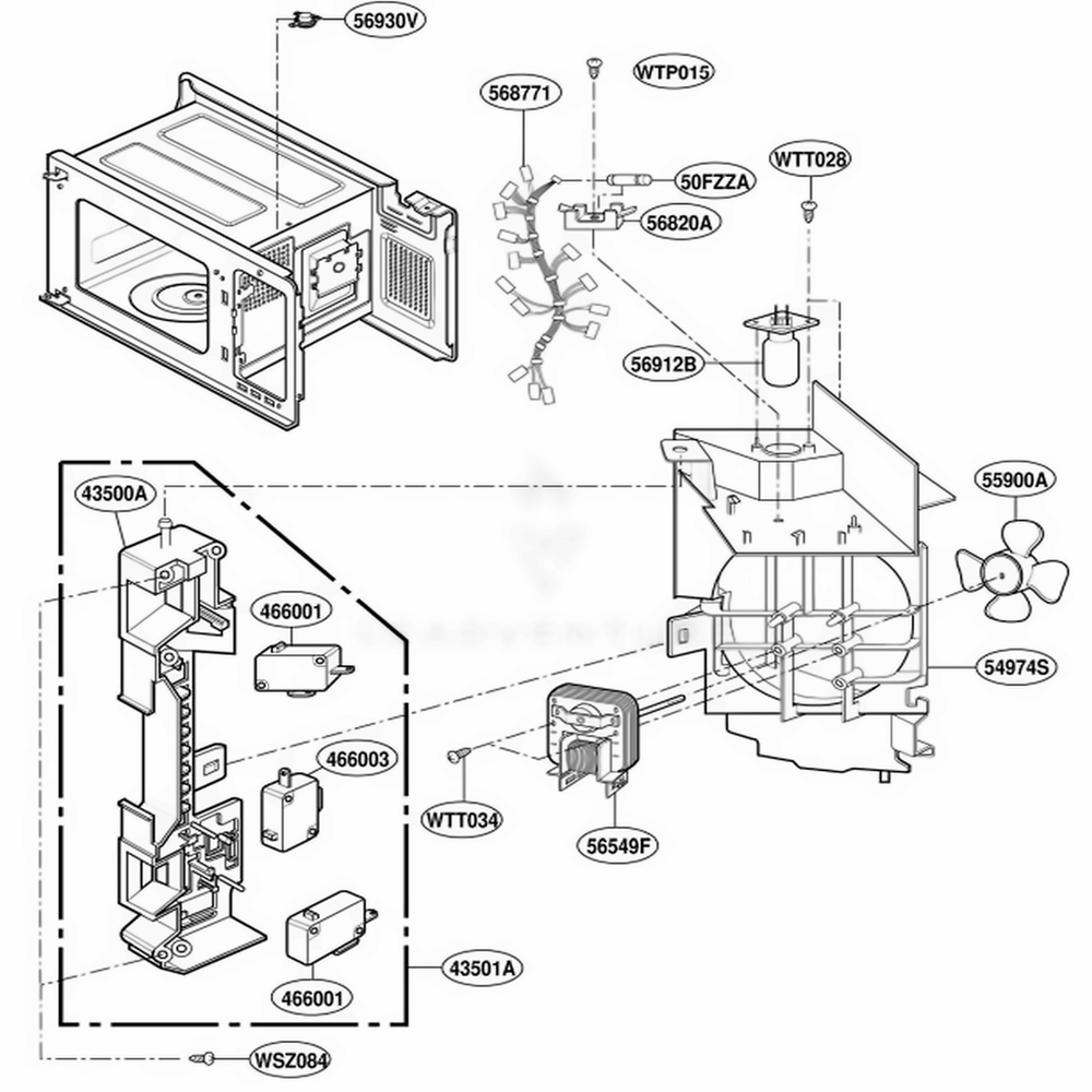 Suction Guide Parts Diagram and Parts List for MT1135SGB SGEWRP LG Range