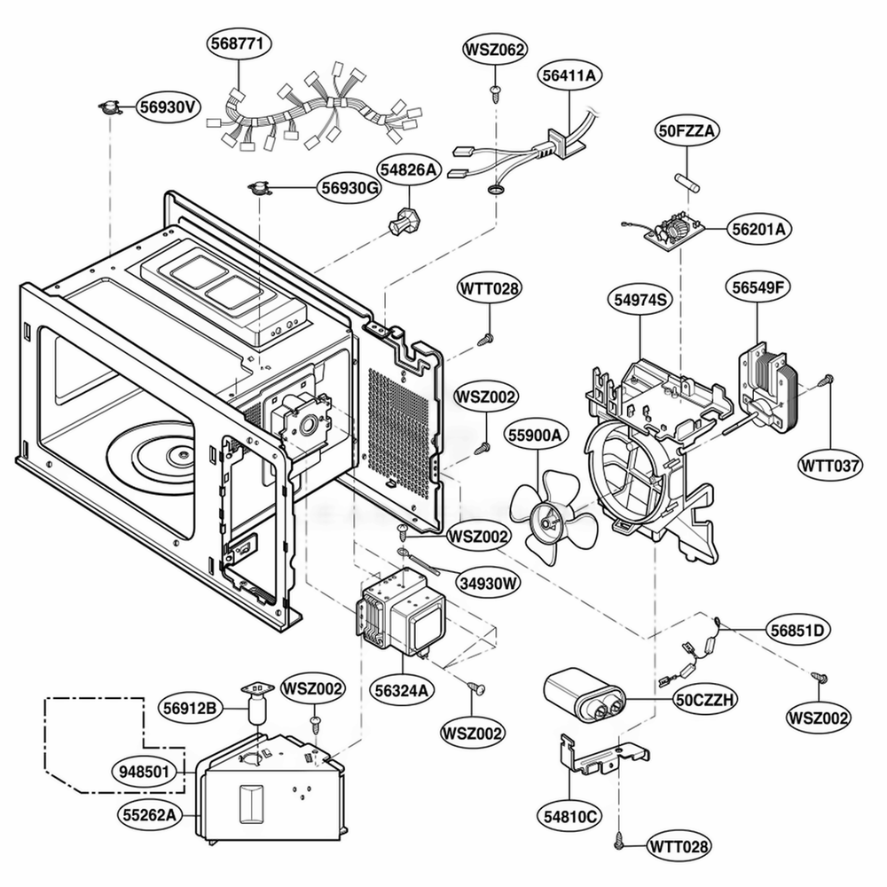 Interior Parts Diagram and Parts List for MH667Y ASLQRUS LG Range