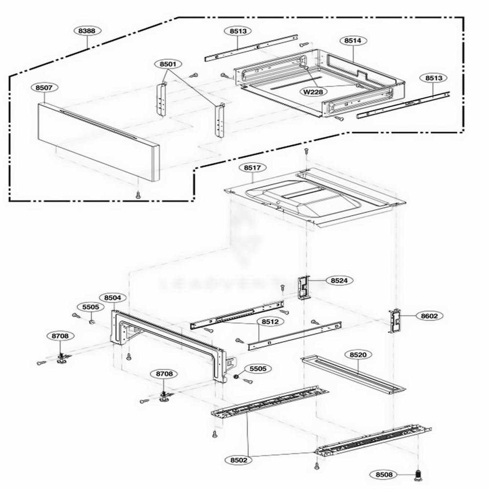 Drawer Parts Diagram and Parts List for LRE3021ST ASTLLGA LG Wall Oven
