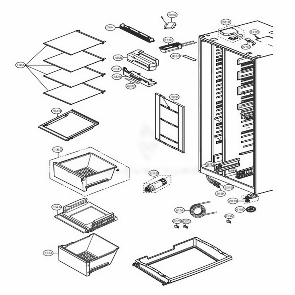 Refrigerator Compartment Diagram and Parts List for LSXC22486D ASBCNA0 LG Refrigerator