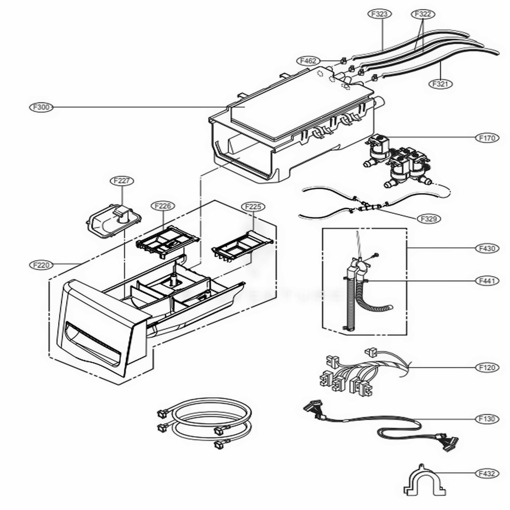 Dispenser Assembly Diagram and Parts List for 41583 ASTEPEU LG Washer