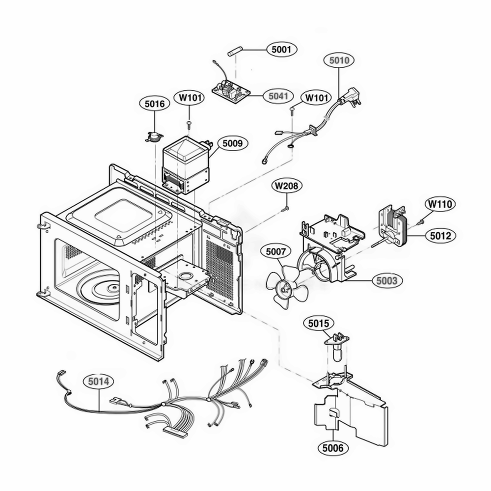Interior Parts 2 Diagram and Parts List for 62102201 CW1ESEA LG Range