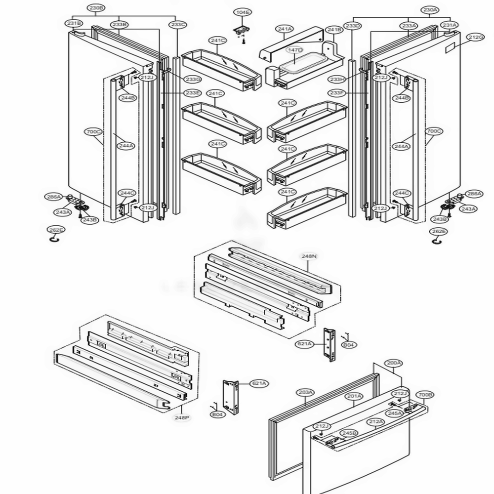 Door Parts Diagram and Parts List for LRFC22750WW ASWCLGY LG Refrigerator