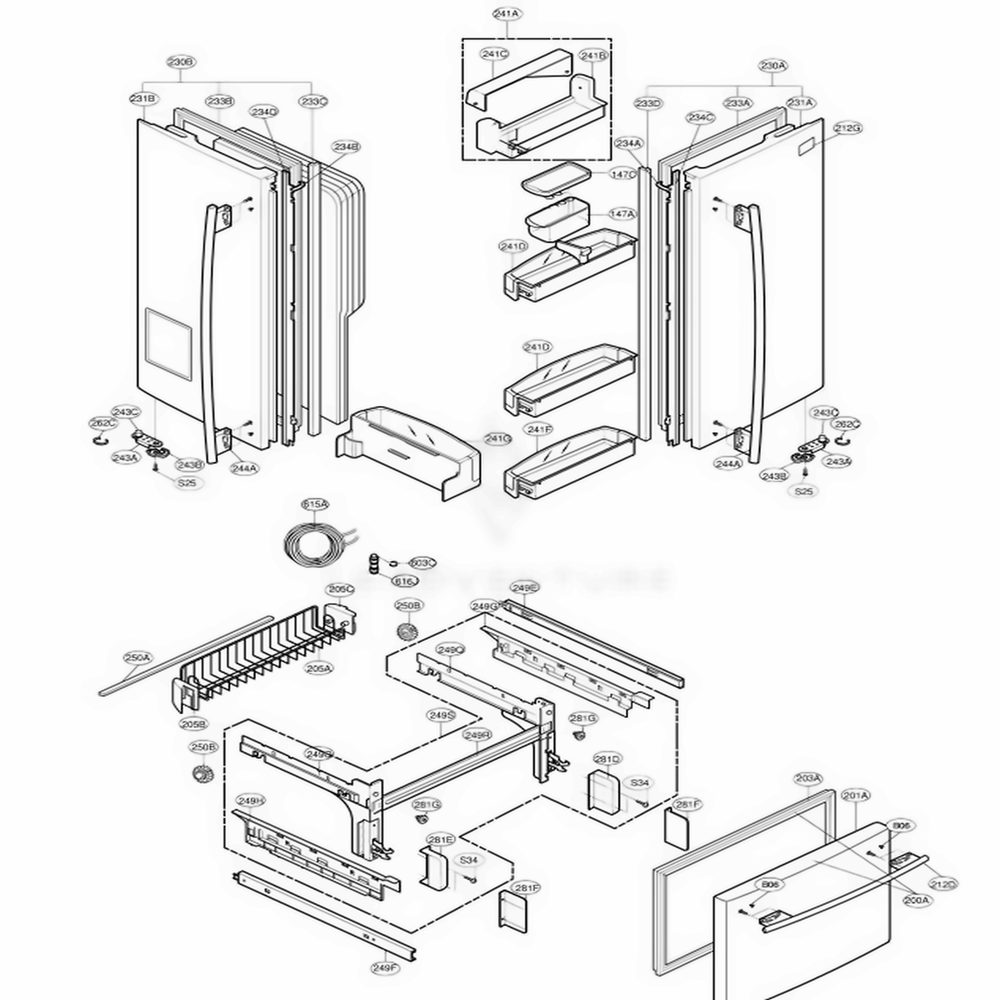 Door Parts Diagram and Parts List for 78519 AWBCSEF LG Refrigerator