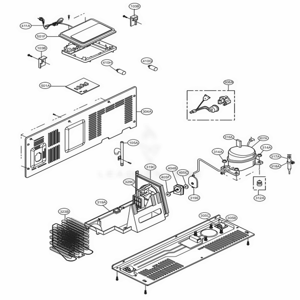 Machine Compartment Diagram and Parts List for LSXS26366S ASTCNA0 LG Refrigerator