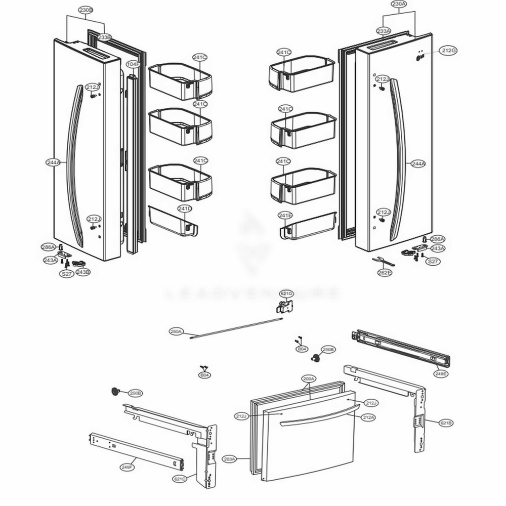 Door Parts Diagram and Parts List for LFNS22520D ASBCNA1 LG Refrigerator
