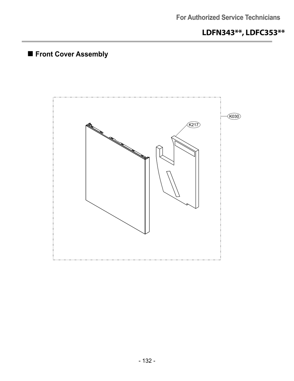 Front Cover Assembly Diagram and Parts List for LDFC353LS ASSEEUS LG Dishwasher