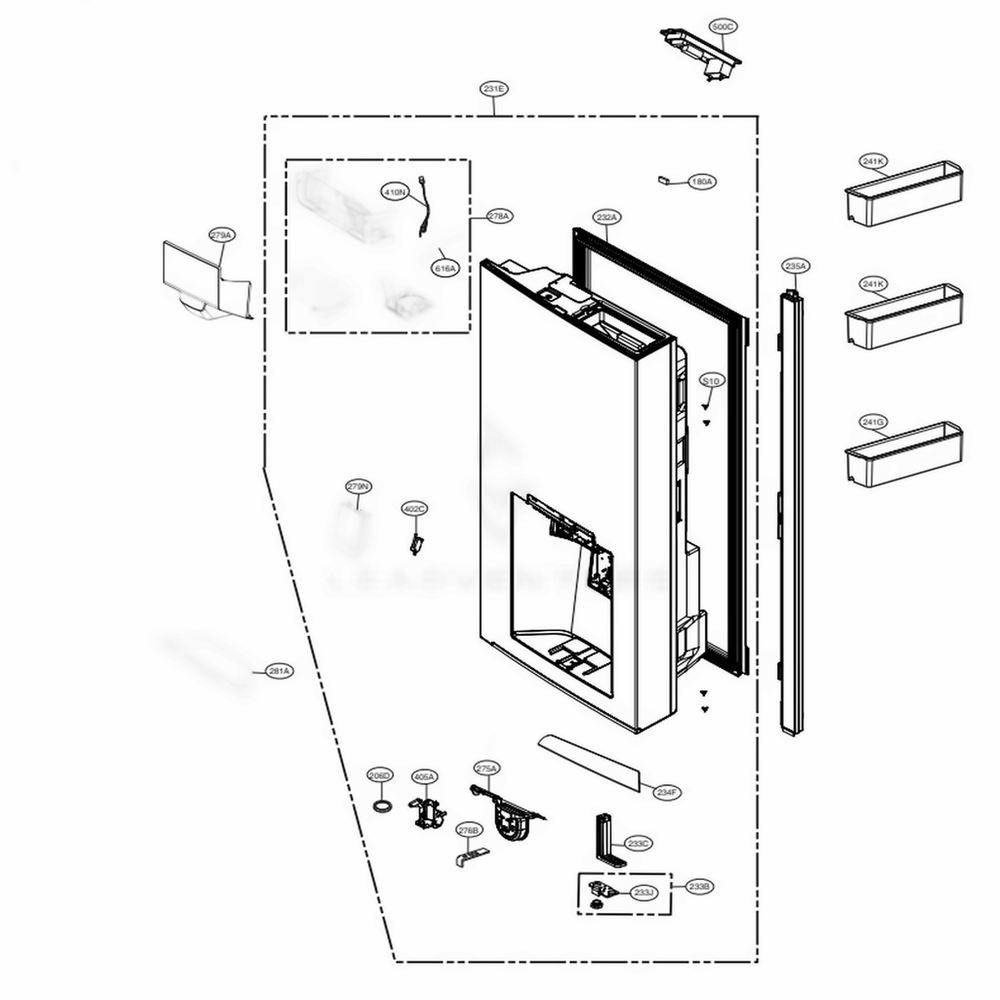 R-Room Door Part 1 Diagram and Parts List for LNXC23766D ASBCNA0 LG Refrigerator