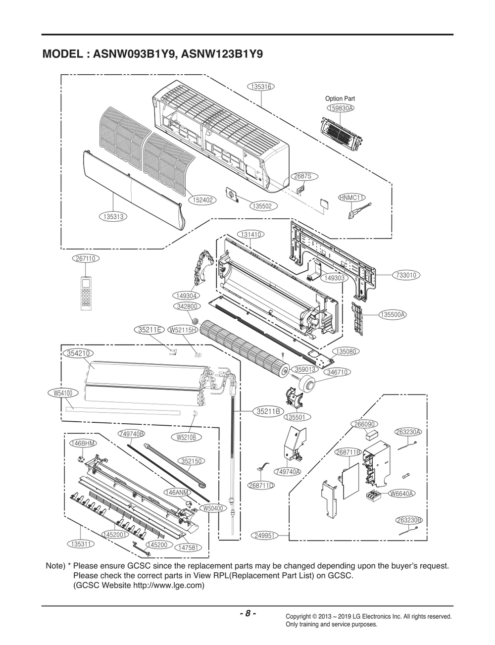 Diagram 1 Diagram and Parts List for ASNW123B1Y9 AWHBEUS LG Air Conditioner