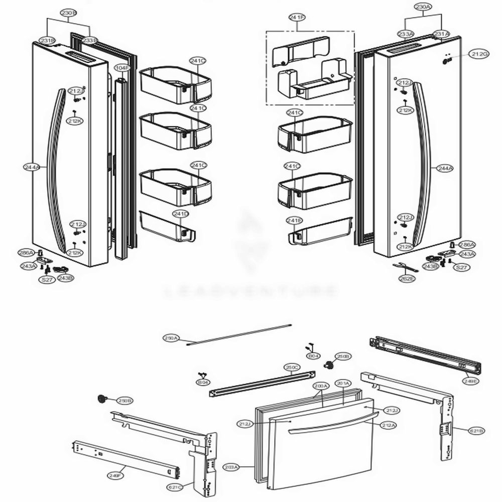 Door Parts Diagram and Parts List for LFC22770ST ASTCNA1 LG Refrigerator