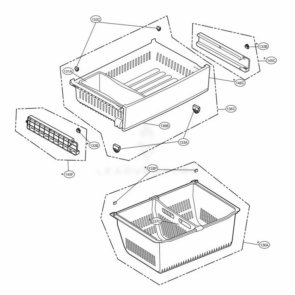 Freezer Parts Diagram and Parts List for LFXS28968S ASTCNA0 LG Refrigerator