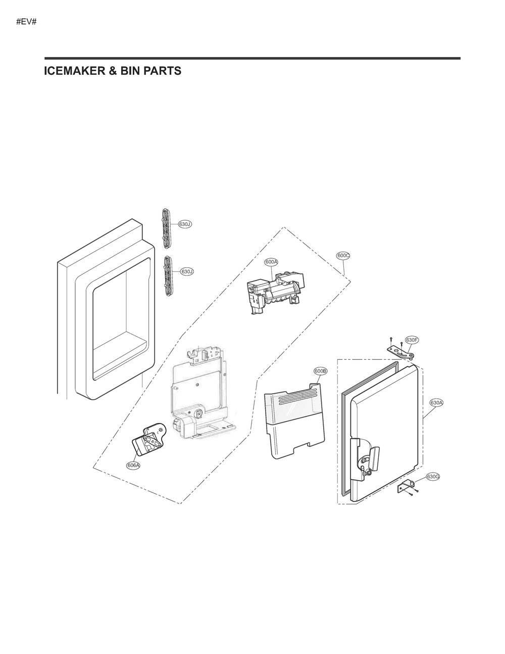 Ice Maker And Bin Parts Diagram and Parts List for GM-L258NSXM ASTCSE0 LG Refrigerator