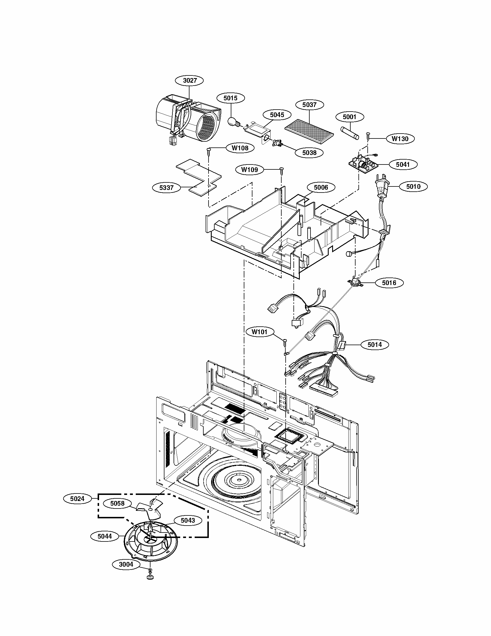 Interior Parts 2 Diagram and Parts List for 72185039111  Kenmore Microwave